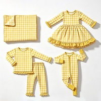 Collection de vêtements à volants en gingham rose pour bébés filles, robe à manches longues personnalisée, pyjama, barboteuse, couverture d'emmaillotage pour nourrissons