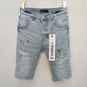 Stock Heren Korte Jeans Paars Jeans Merk Denim Skinny New Arrival 2024 Katoenen Shorts Heren Paars