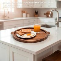 Plateau de service rond en bois d'acacia écologique de 8 pouces, plateau décoratif pour table basse ottomane, style campagnard
