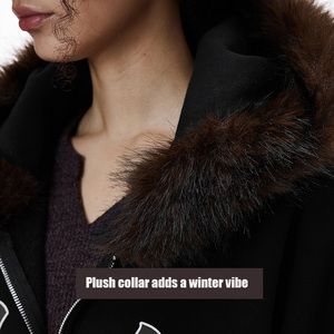 Offre Spéciale hommes <span class=keywords><strong>Condor</strong></span> broderie à capuche 2025 hiver nouveau capuche doublée de fausse fourrure recadrée Boxy Fit sweat usine directe - Product Image 3