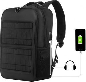Mochila solar de muestra gratuita con panel solar de 7W para cargar teléfonos celulares y fuente de alimentación de 5V, mochila con forro de cuero genuino. - Product Image 2