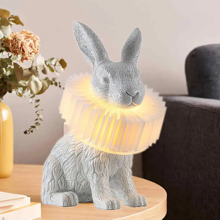 Tischlamp-Lámpara de noche moderna con conejo para niños, luz de mesa con conejo de resina blanca para sala de estar y dormitorio, 2022
