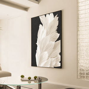Quadro su Tela Moderno <span class=keywords><strong>con</strong></span> Piume in <span class=keywords><strong>Bianco</strong></span> <span class=keywords><strong>e</strong></span> <span class=keywords><strong>Nero</strong></span>, Dipinto Astratto Minimalista <span class=keywords><strong>con</strong></span> <span class=keywords><strong>Cornice</strong></span> per Arredamento Casa - Product Image 4