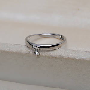 Bague ouverte simple en argent S925 pour accessoires de bijoux DIY, avec grande perle de 3 mm à surface lisse pour femme, modèle 4153 (base vide 5-8) - Product Image 4