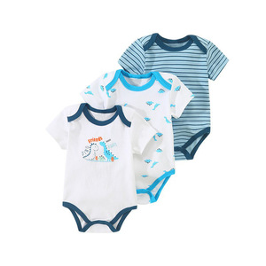 Paquete de 3 Bodys de Verano de Manga Corta para Bebé, Unisex, 100% Algodón, Mono Suave para Bebé, Lindo Estampado de Dibujos Animados, Cierre de Botones - Product Image 6