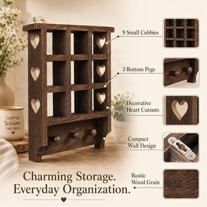 Wooden Storage Rack Wall Mounted 3 Tier Multi Compartment Organizer For Keys Perfume Tea Display <b>Desktop</b> Use - Product Image 2