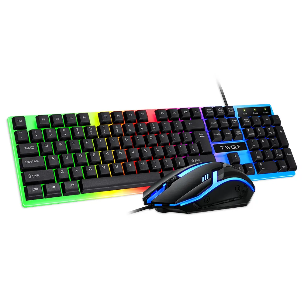 TF230 adet RGB 104 tuşları kablolu klavye ve fare seti USB renkli LED ışık mekanik oyun klavye fare kombinasyonlar için PC