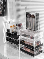 Support à pinceaux de maquillage en acrylique avec organisateur de rouges à lèvres et de fards à paupières, boîte de rangement cosmétique de bureau anti-poussière