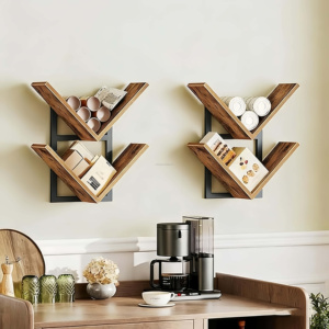 Mensole Galleggianti a Parete a 4 Livelli, Scaffale a Forma di Albero in Legno, Portaoggetti Sospeso <span class=keywords><strong>Marrone</strong></span> Classico Resistente per <span class=keywords><strong>Cucina</strong></span> - Product Image 4