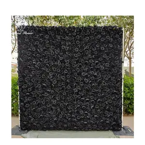 DKB China Manufacturer Decorative Black Rose Wall Roll Up Artificial Flower Backdrop Stand Wedding