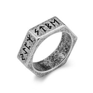 Bague en acier inoxydable avec texte viking nordique, Rune Luen, en acier titane, motif hexagonal neutre - Product Image 3