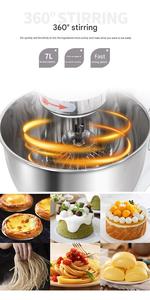 Mélangeur de boulangerie 7L pour pain et pâtisseries artisanaux-comprend crochet à pâte et fouet - Product Image 5