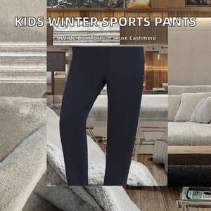 Pantalones de crepé azul marino de cintura alta con cintura elástica, corte casual y largo completo para mujer - Product Image 2