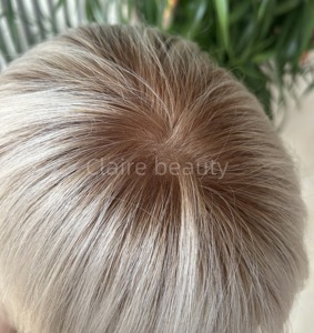 <span class=keywords><strong>Parrucca</strong></span> Medica <span class=keywords><strong>Corta</strong></span> in Pizzo Frontale di Alta Qualità, Grigio Bianco, in Capelli Vergini Europei, Adatta per Donne - Product Image 2