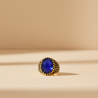 Bague Chevalière Vintage en Acier Inoxydable avec Pierre Bleue et Motif Gravé, Bijoux de Mode pour Hommes, Vente en Gros