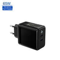 Pengisi Daya Dinding GaN 65W Colokan EU Dual USB C PD PPS Pengisi Daya Cepat Bersertifikasi CE untuk Laptop, Ponsel, Tablet