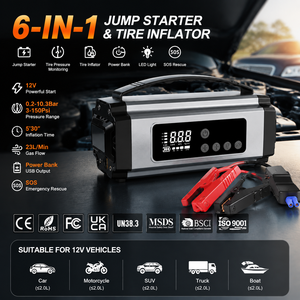 เครื่องสูบลมยางแบบพกพาสำหรับรถยนต์ 150PSI พร้อมไฟ LED แบตสำรอง และอุปกรณ์ช่วยเหลือฉุกเฉิน - Product Image 1