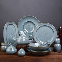 Service de vaisselle en céramique de luxe bleu, assiettes à dîner, assiettes à salade, bols à soupe, pour restaurant et hôtel