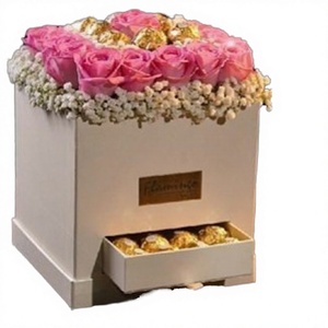 Valentine's Day Flower Gift Box Rectangle Drawer Bucket Holder Magnetic Closure Ribbon for Candies Birthday Gifts Recycled <b>Paper</b> - Product Image 3