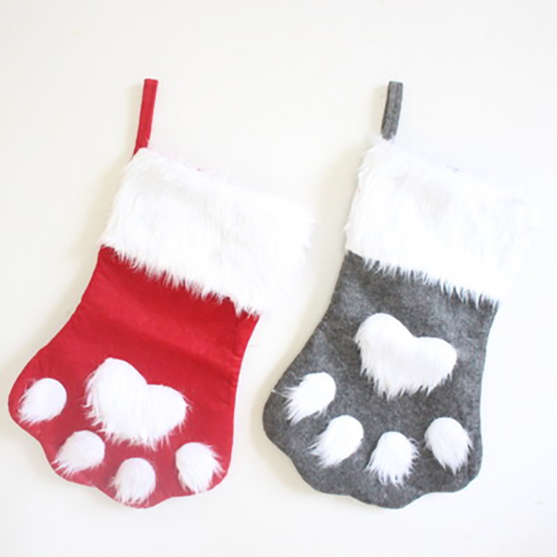 Праздничные и рождественские украшения, плюшевые подвесные носки, рождественские чулки в виде собачьей кошачьей лапы