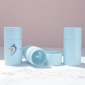 Tube de déodorant en plastique bleu mat à torsion rotative 50g, conteneur vide en plastique noir et blanc pour stick déodorant - Product Image 1