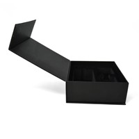 Boîte à bijoux magnétique noire avec logo personnalisé, insert en velours et mousse, emballage de luxe, boîtes cadeaux