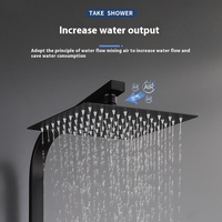 Ensemble de douche mural carré noir mat en acier inoxydable 304, mitigeur de douche 3 fonctions, kit avec douchette à main et barre coulissante