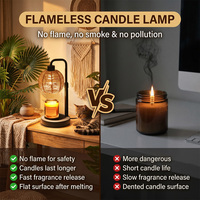 Lámpara Calentadora de Velas con Brazo Curvo Negro, Pantalla de Ratán Natural Tejido, Base Redonda Mate, Calentador de Velas sin Llama