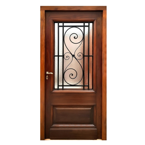 Porte extérieure moderne GA-18G en bois massif avec insert moulé et verre décoratif en fer forgé - Product Image 2