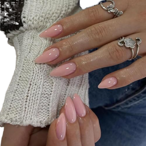 CANNY CLUB 24 <span class=keywords><strong>Uñas</strong></span> Postizas <span class=keywords><strong>Largas</strong></span> <span class=keywords><strong>Color</strong></span> <span class=keywords><strong>Rosa</strong></span> Empolvado, Hechas a Mano, de Gel Acrílico, Forma Almendrada, Estilo Francés, de China - Product Image 1