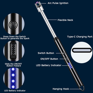 <span class=keywords><strong>Briquet</strong></span> électrique rotatif sans <span class=keywords><strong>gaz</strong></span> avec logo personnalisé Briquets électroniques avec <span class=keywords><strong>chargeur</strong></span> de type C et affichage de la batterie à LED Long cou - Product Image 3