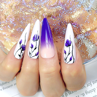 Ensemble de manucure longue forme stiletto violet avec boîte d'emballage pour faux ongles en ABS à presser, luxe