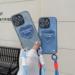 Superventas Denim en forma de corazón para <span class=keywords><strong>iPhone</strong></span> 17Air Phone Case 16pro <span class=keywords><strong>Cuerda</strong></span> de mano trenzada 15max Anti-caída <span class=keywords><strong>12</strong></span> Cubierta protectora - Product Image 6
