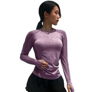 Gym Yoga Long Sleeve Crop Top Seamless Running Fitness Set Compression Fitness Wear T Shirt Sportswear For Women