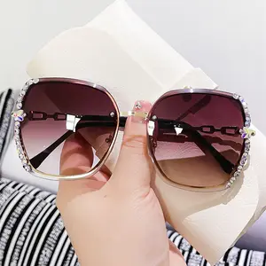 Luxury Metal Rimless Sunglasses Glitter Rhinestone Shades Gafas De Sol New Arrivals Crystal Diamond Sunglasses For Women