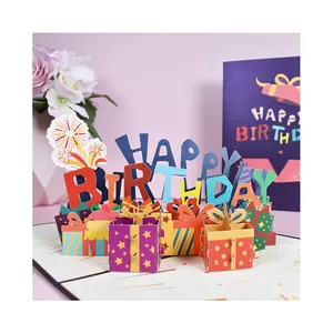 Luxury Happy Birthday Card Postcards Gifts 3D Pop-Up Greeting Cards With Envelope For Girl Kids Wife Husband