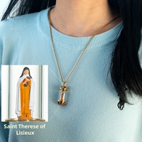 Pendentif Bouteille Miniature 3D OEM Sainte Thérèse de Lisieux, Collier Fleur Personnalisé en Acier Inoxydable 316L Doré pour la Première Communion Catholique