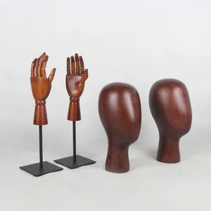 Hot Koop Pruik Hoed Display donker Houtnerf Mannequin Hoofd en hand display
