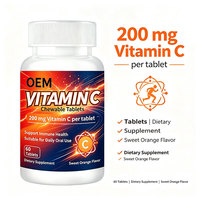 Comprimés à croquer de vitamine C OEM/ODM, 200 mg par comprimé, favorisent la formation du collagène et la santé de la peau, 60 unités