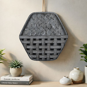 Hexagonal Wooden <b>Wall</b>-Mounted <b>Storage</b> Basket Brown Polygonal <b>Hanging</b> Decor For Home Interior Use - Product Image 2