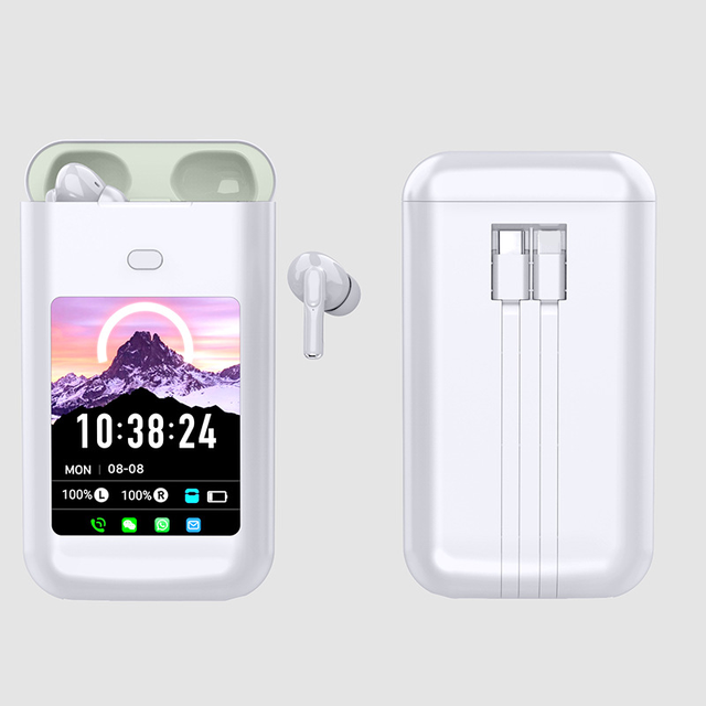 Power Bank with Color Screen Touch Control in Ear Design with Screen Noise Reduction and clear Sound Bluetooth Headphones