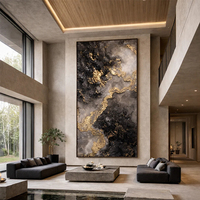 Peinture abstraite sophistiquée à texture de marbre noir, gris et or, art grand format pour villa de luxe