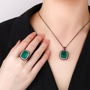 Factory Wholesale Eco-friendly Copper 12*16mm Emerald Green Cubic Zirconia Vintage Black Gold Wedding Bridal Jewelry Set - Product Image 6