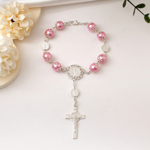 Pulsera al por mayor con dije <span class=keywords><strong>de</strong></span> cruz, cuentas <span class=keywords><strong>de</strong></span> perlas <span class=keywords><strong>de</strong></span> imitación religiosas, mini <span class=keywords><strong>rosario</strong></span> <span class=keywords><strong>de</strong></span> <span class=keywords><strong>dedo</strong></span> para recuerdos, regalo <span class=keywords><strong>de</strong></span> bautismo o iglesia - Product Image 5