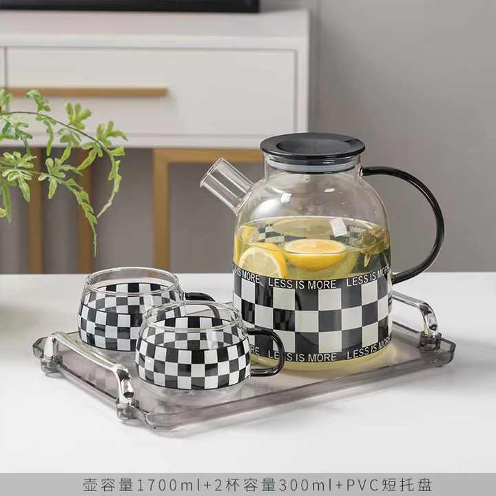 中東8 PCSセット1.7Lチェッカーボードホウケイ酸ガラスピッチャー飲料 