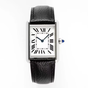 Reloj Mecánico de Lujo para Hombre, con Correa de Cuero Negra Cuadrada, Caja de Acero Inoxidable, Esfera con Agujas de Alta Calidad, Estilo Cartieres - Product Image 1