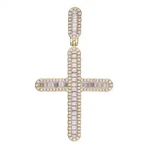 Vintage Mode Sieraden Kettingen 14K Goud Echte Vierkante Zirkoon Ladder Blinged Out Kruis Platina Diamanten Hangers