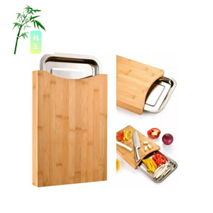 <b>Bamboo</b> Cutting Board With Drawer Storage Rectangle Kitchen Chopping Block For Food Prep - Product Image 4