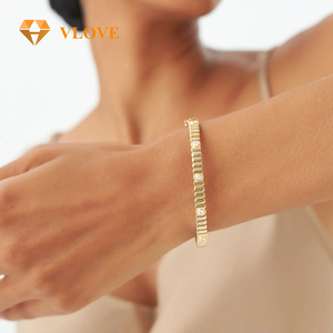 14K <strong>Gold</strong> Natural Diamond Ribbed <strong>Bangle</strong> Bracelet Fashion Fine Textured <strong>Solid</strong> <strong>Gold</strong> <strong>Bangle</strong> for Women - Product Image 3