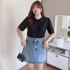 กระโปรงยีนส์ทรงเอเอวสูงไซส์ใหญ่ รุ่น Runqi N8325 พร้อมกระดุมสองเม็ดและกระเป๋าสำหรับผู้หญิง สีน้ำเงินเดนิม ผ้าฝ้าย สไตล์เรียบง่าย - Product Image 3